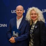 John Armstrong receives the University Citizen award from President Radenka Maric during the Spirit Awards ceremony.