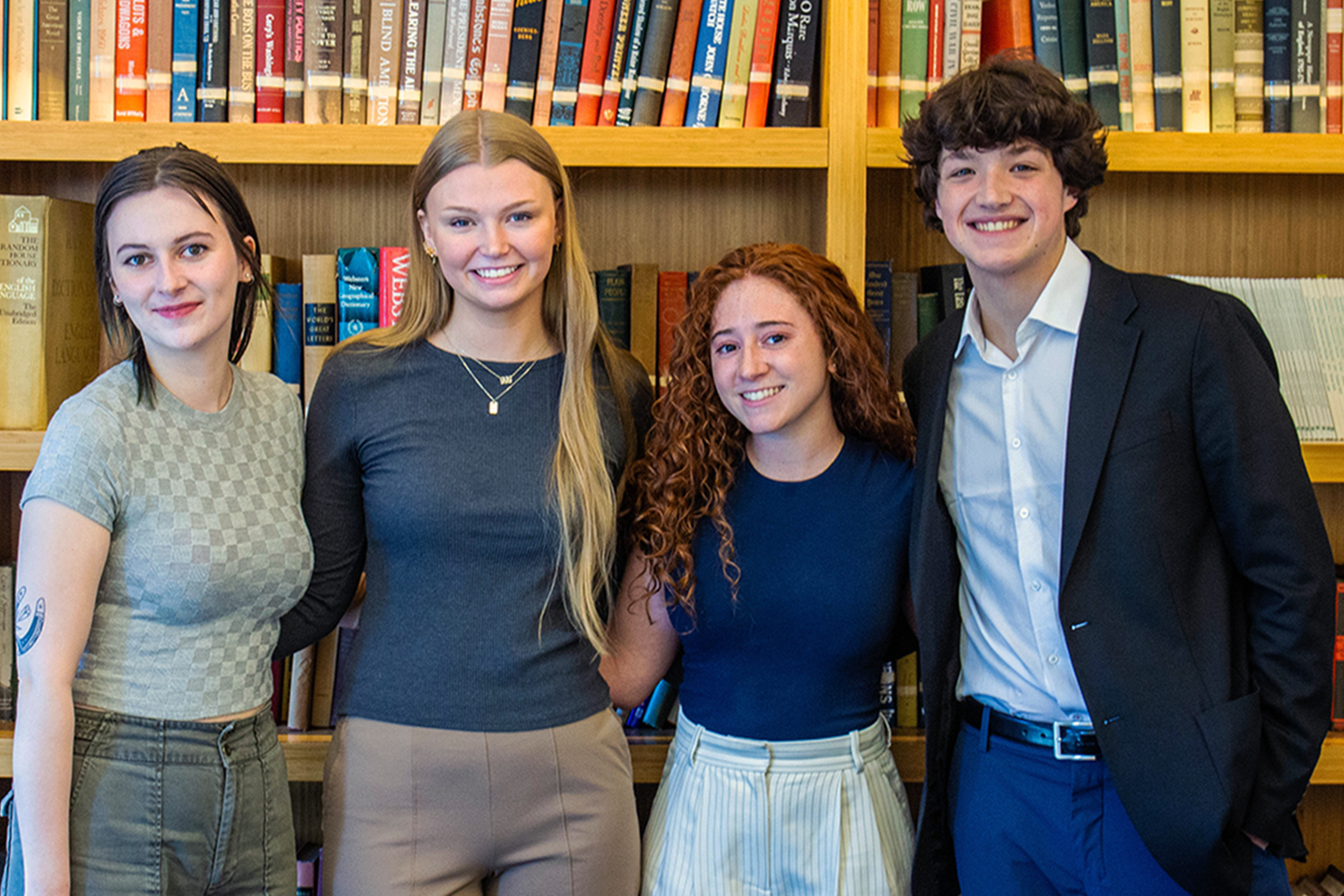 Journalism students left to right: Ally LeMaster ’24 (CLAS), Izetta Asikainen ’24 (CLAS), Coral Aponte ’25 (CLAS), Luke Feeney ’24 (CLAS).