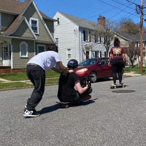 Behind the scenes for the filming of "Public Hazard," a short film produced by students at UConn Stamford that examines the once-thriving, now-waning skateboard culture in Bridgeport. (Contributed Photo)