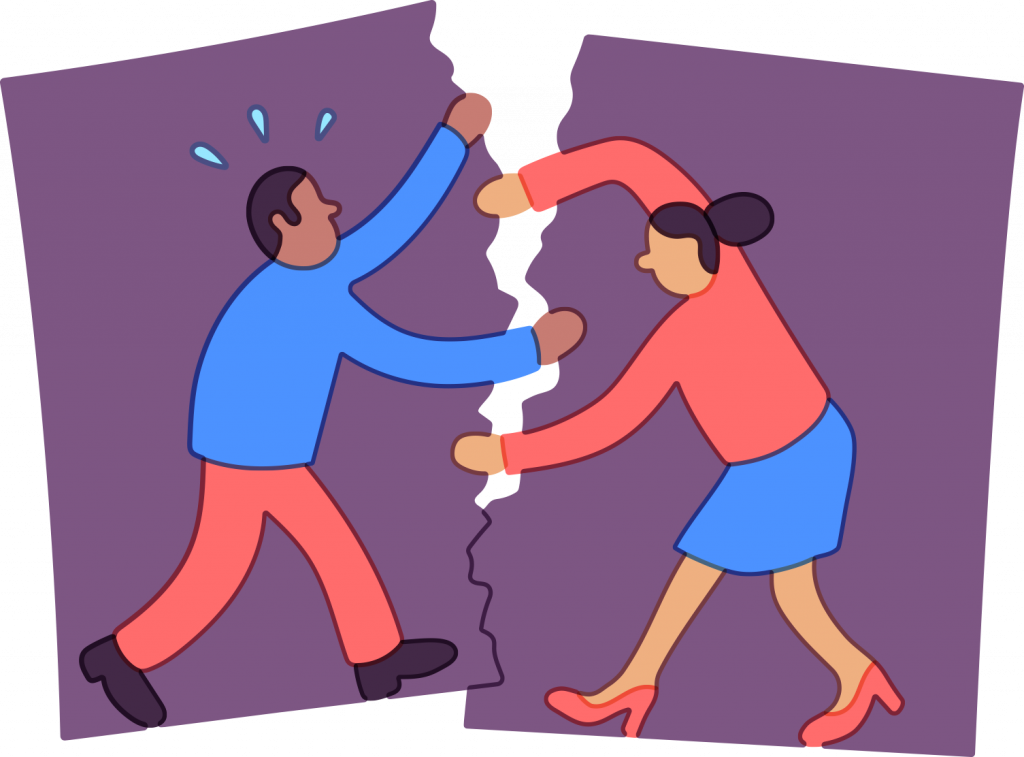 Illustration of a man and woman struggling.