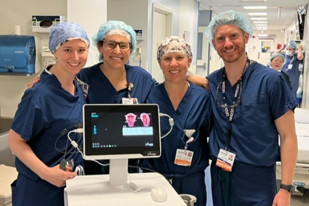 Dr. Amanda Ulrich, OB/GYN, Minimally Invasive Gynecological Surgery (MIGS), Dr. Jessie Jones, MIGS Fellow, Dr. Danielle Luciano, Director MIGS, Dr. Wesley Nilsson, recently graduated MIGS fellow, after first Sonata treatment.