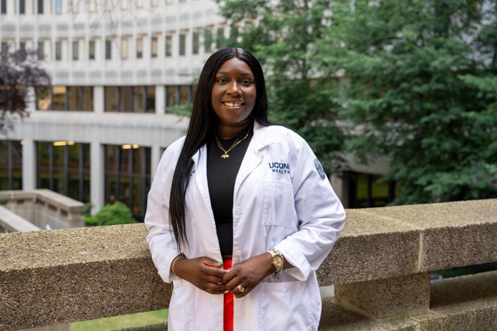 Dr. Gian Grant in UConn Health courtyard.