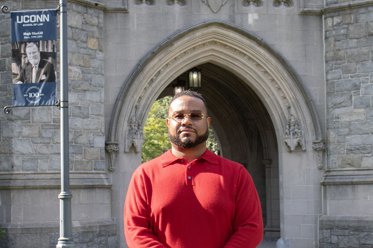 Anton Pettiford stands in front of Starr Hall.