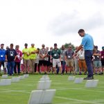 John Inguagiato, associate professor of turfgrass pathology in the Department of Plant Science and Landscape Architecture, speaks with attendees of the 2024 Turfgrass Field Day. (Jason Sheldon/UConn Photo)