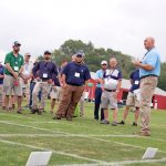 Jason Henderson, associate professor of soil science in the Department of Plant Science and Landscape Architecture, speaks with attendees of the 2024 Turfgrass Field Day. (Jason Sheldon/UConn Photo)