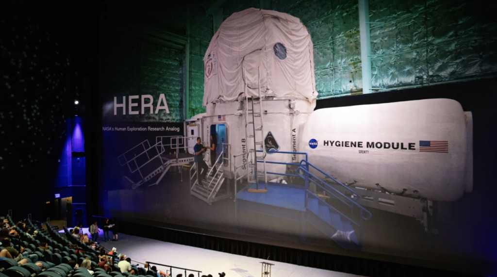 NASA's HERA habitat is 650-square-feet and contains workstations, experiment stations, sleeping quarters, a hygiene module, small kitchen, and an exercise area. 