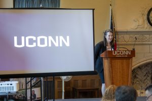 UConn Provost Anne D’Alleva, speaking at the UConn National Academy of Sciences Celebration.