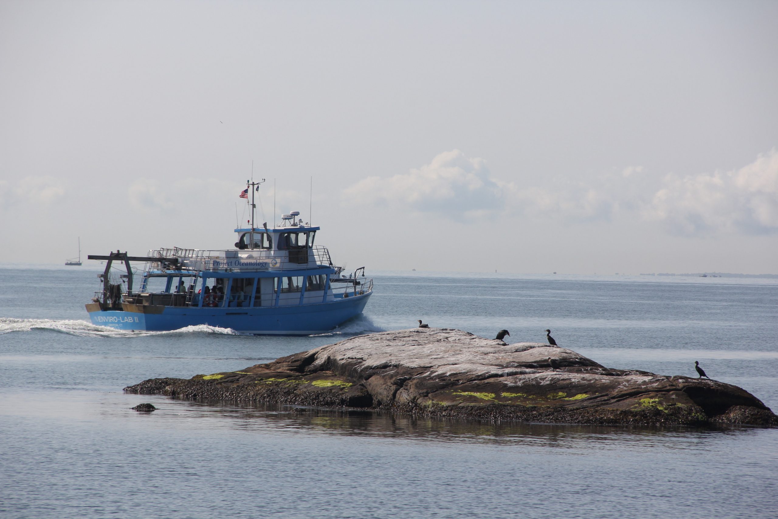 Project Oceanology, one of the sponsors for Messing About in Boats, took participants out into Long Island Sound aboard the research vessel Envirolab II to learn about marine wildlife and try catch and release sportfishing.