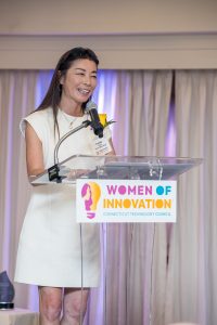 Fumiko Hoeft, Dean of UConn Waterbury, speaks at the CTIC awards ceremony on Oct. 22.