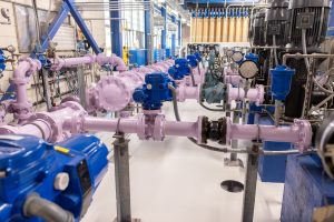 The reclaimed water distribution pipes in UConn's Reclaimed Water Facility