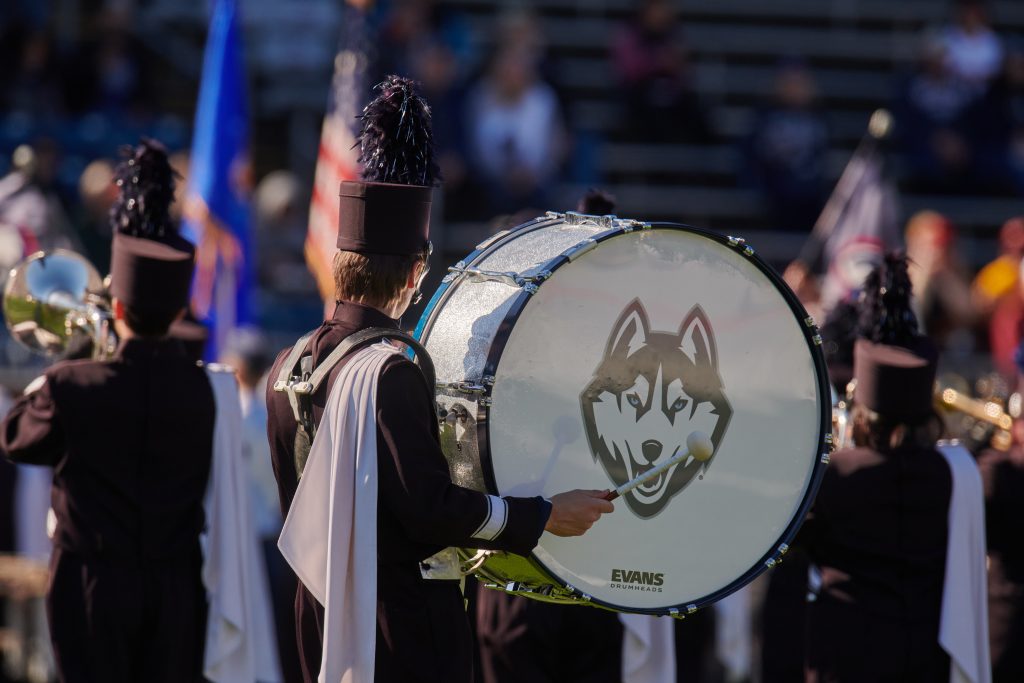 The UConn Marching Band performs at Rentschler Field.