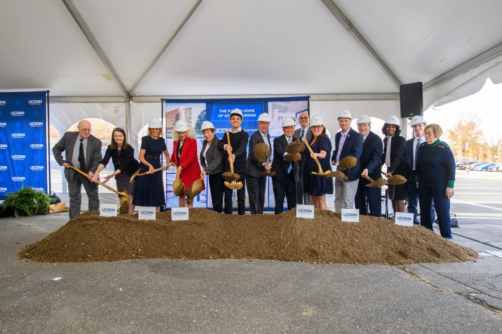 The ceremonial groundbreaking ceremony for the new School of Nursing building.