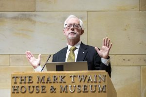 Dr. Kenneth Rockwood, of Dalhousie University, Halifax, Canada speaking at the first annual meeting of the UConn Aging and UConn Pepper Center held at the Mark Twain House