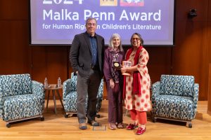 James Waller, director of Dodd Human Rights Impact Programs and the inaugural Christopher J. Dodd Chair in Human Rights Practice; author Michele Palmer; and journalist, author, and activist Ruchira Gupta at The Dodd Center for Human Rights