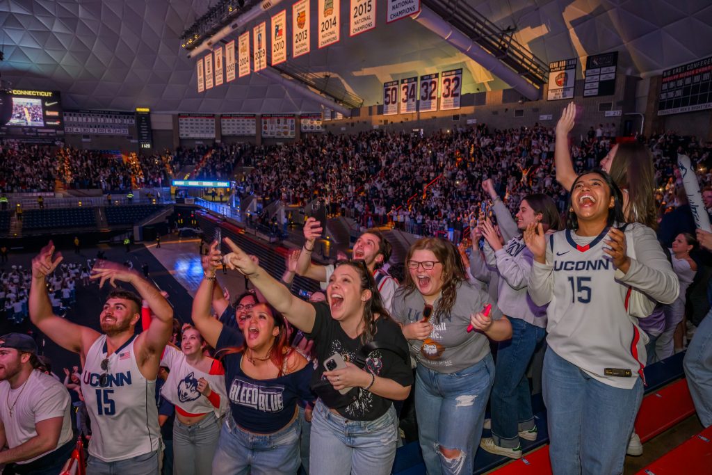 UConn basketball fans in Gampel Pavilion.