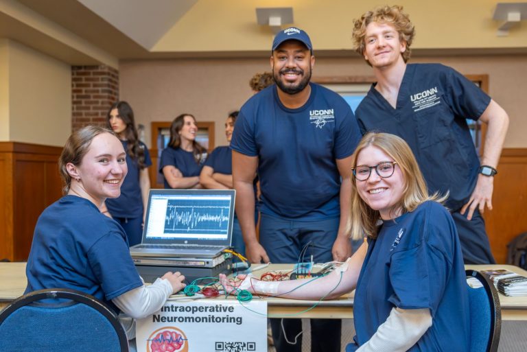 Students at the Allied Health Sciences Healthcare Simulation event, November 12, 2024. (Milton Levin/UConn Photo)