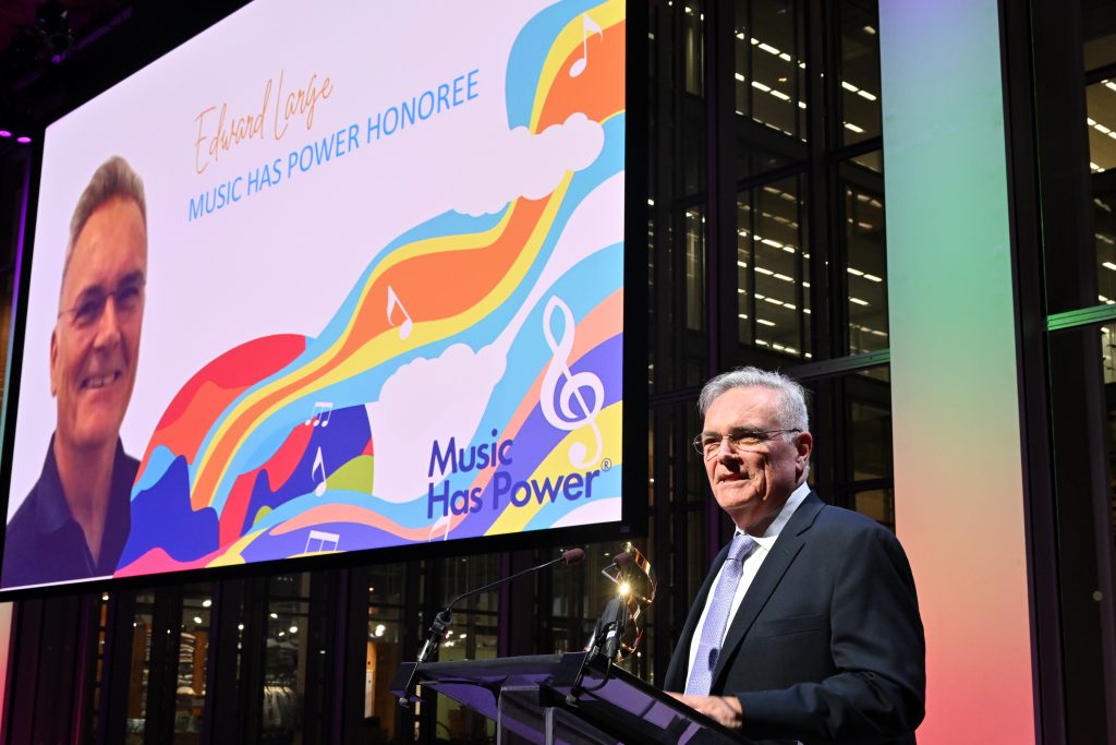 UConn neuroscientist Ed Large speaks at the Music Has Power Symposium in New York.