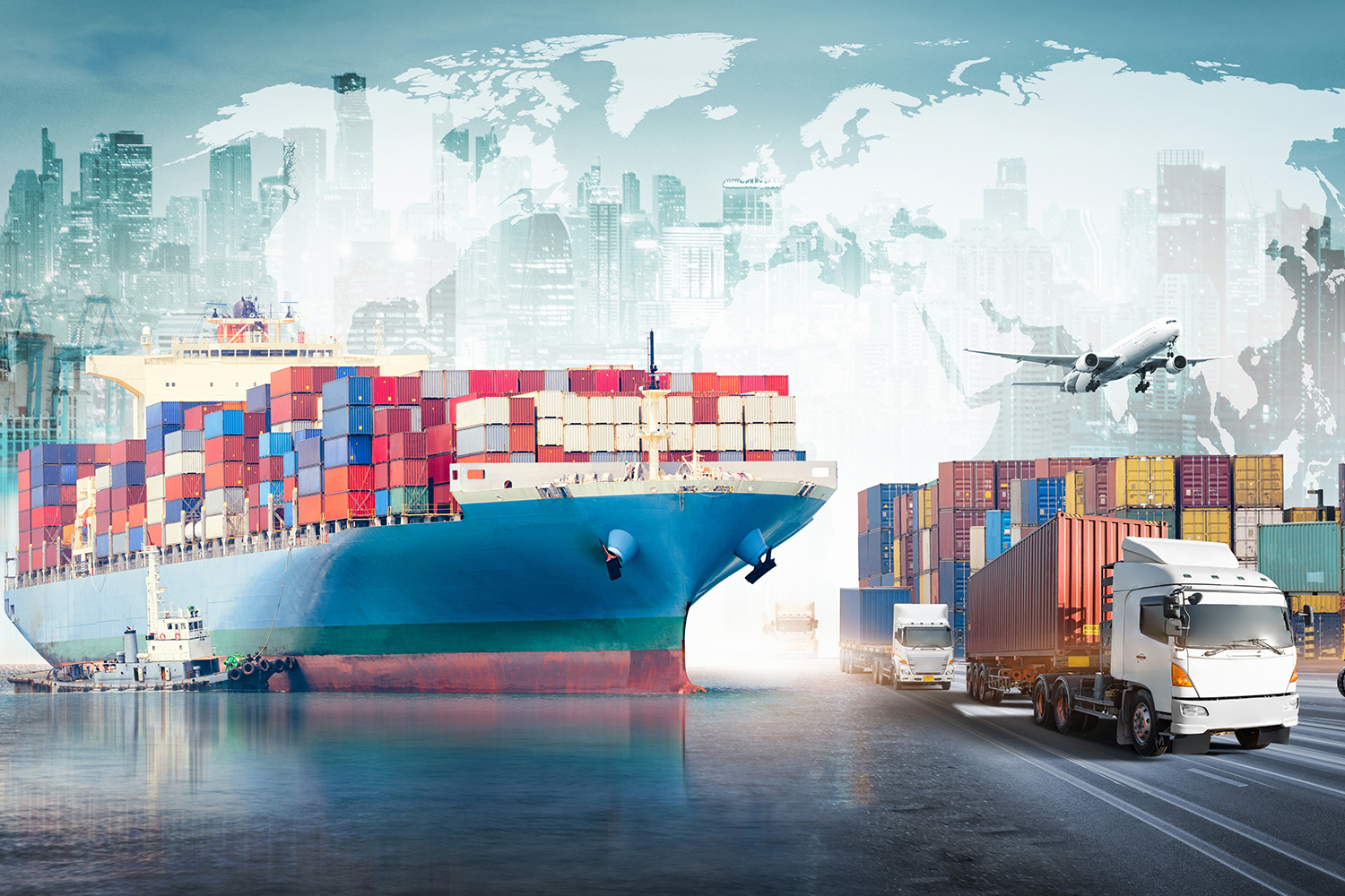 Global business logistics import export background and container cargo freight ship transport concept