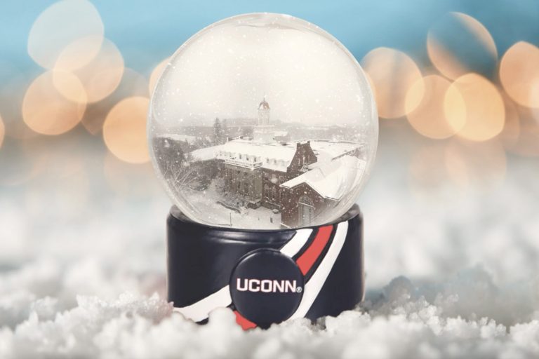 Wilbur Cross building inside a UConn snowglobe