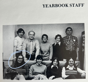 Cynthia Huge with the rest of the 1975 yearbook staff.