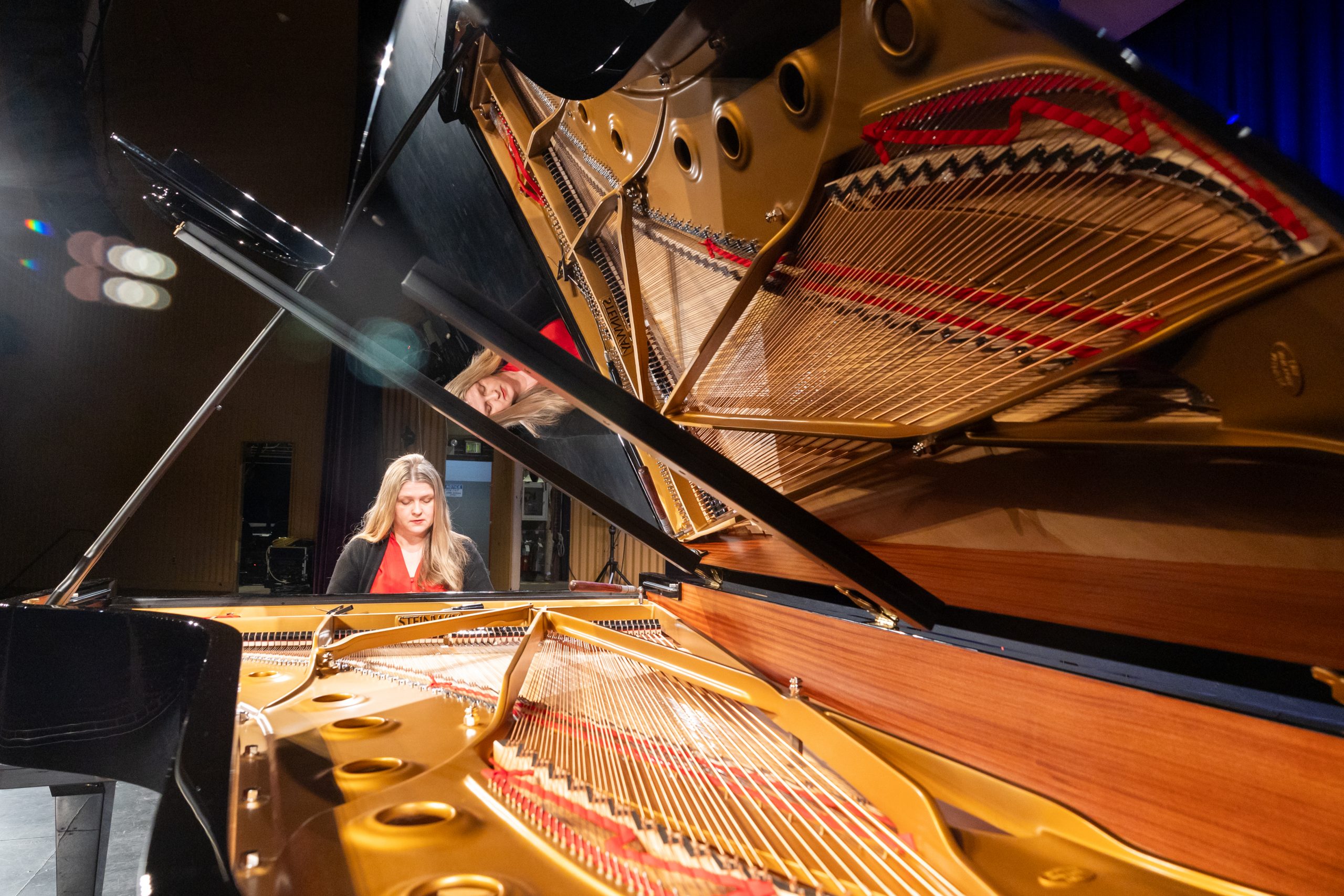 Angelina Gadeliya, assistant professor in residence of piano and coordinator of keyboard studies program at UConn, plays the Jorgensen Center for the Performing Arts' new 2024 Steinway Model D concert grand piano