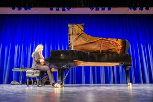 Angelina Gadeliya, assistant professor in residence of piano and coordinator of keyboard studies program at UConn, plays the Jorgensen Center for the Performing Arts' new 2024 Steinway Model D concert grand piano