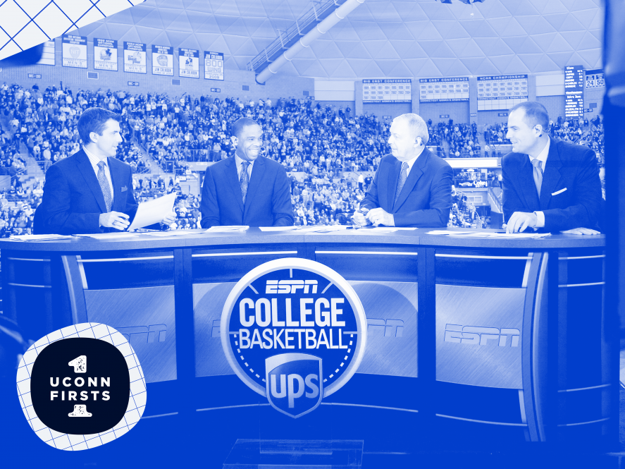 Photo of the first ESPN College GameDay with a blue duotone overlay