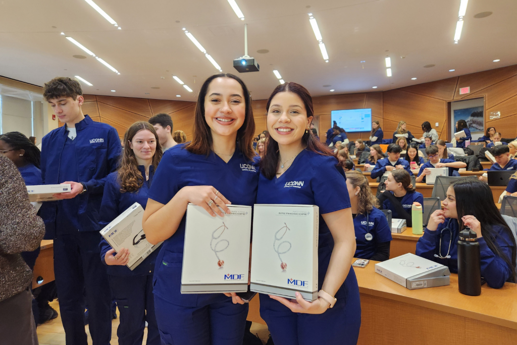 Second year students receiving their first stethoscopes at annual ceremony