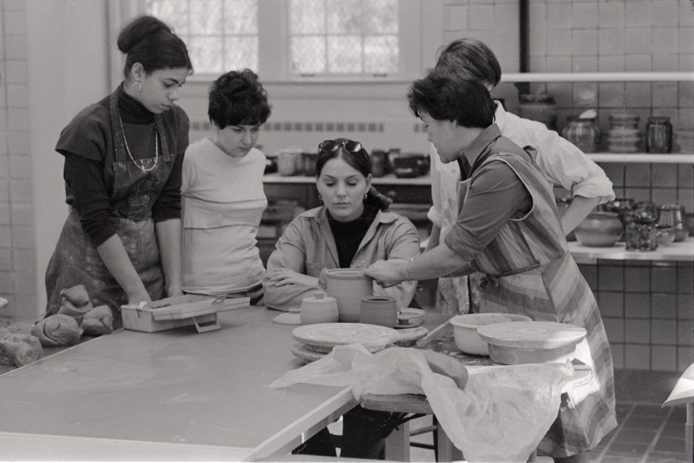 Minnie Negoro uses a potter's wheel during a ceramics course on December 5, 1967. (Courtesy of UConn Archives and Special Collections).