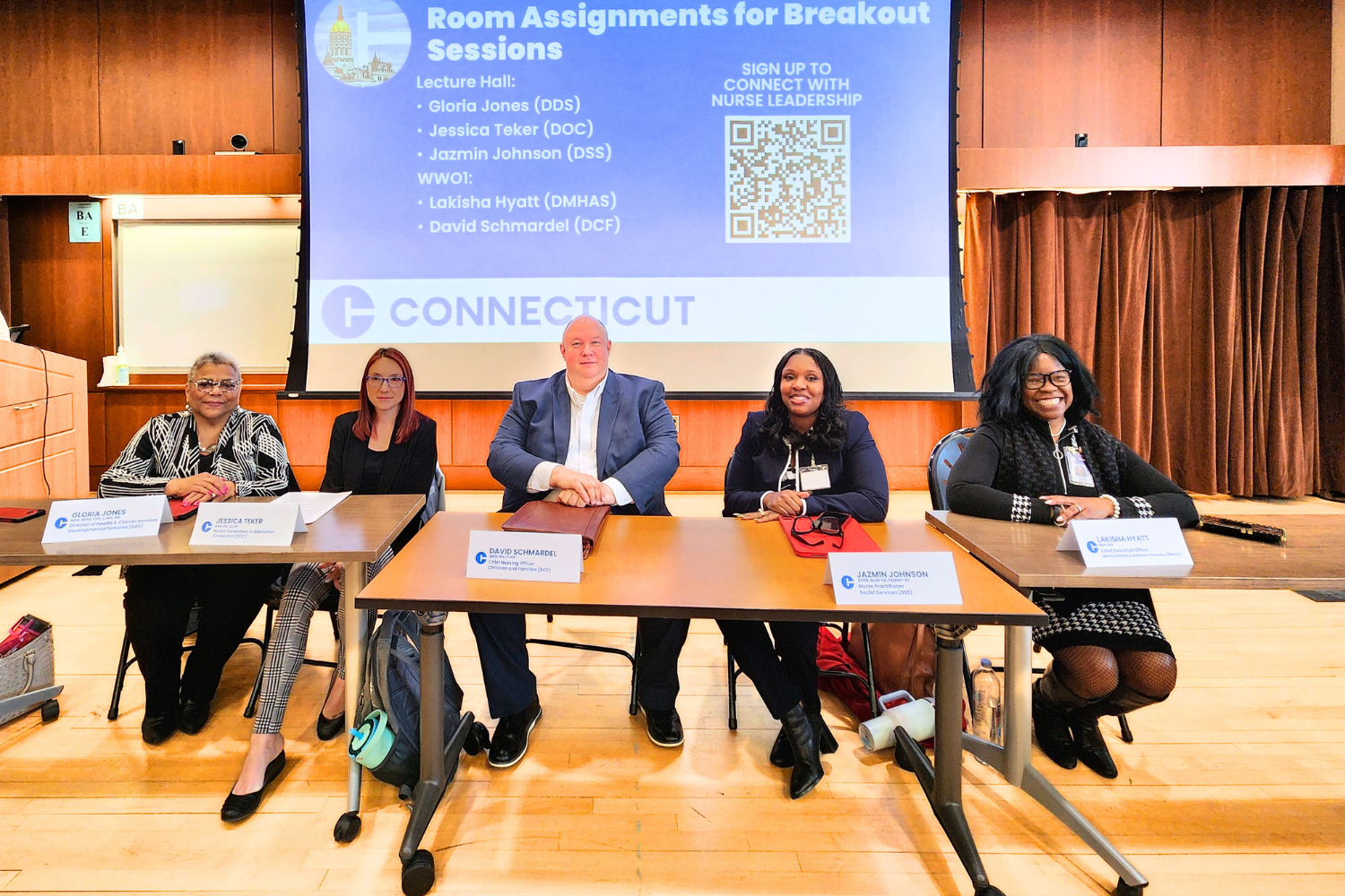 Presenters from State of Connecticut speaking to nursing capstone class