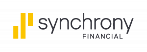 The Synchrony Financial logo features the company name in lowercase dark gray letters, with "synchrony" in a larger font and "FINANCIAL" in a smaller uppercase font below it. To the left of the text, there is a stylized yellow bar chart icon composed of three vertical bars of different heights, symbolizing financial growth and stability. The logo has a clean and modern design.