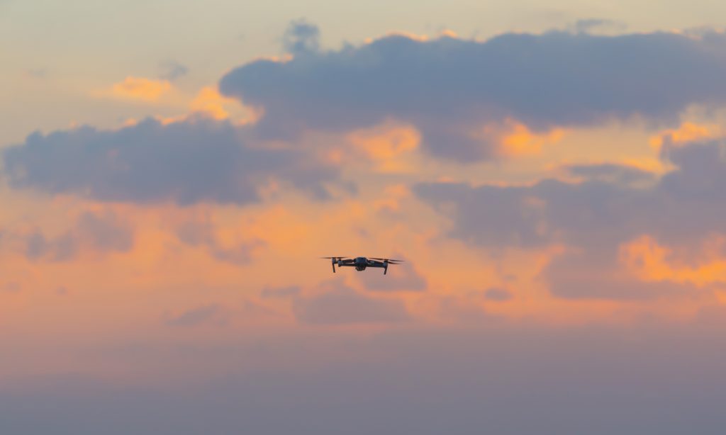 Aerial view of a drone flying.