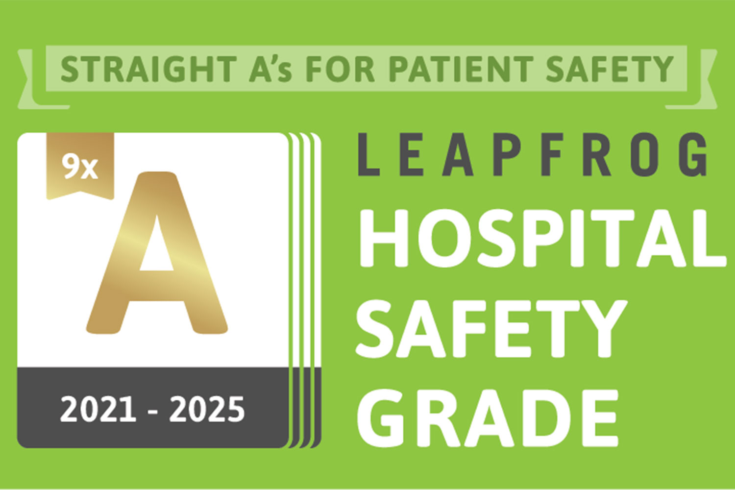 Straight A's for patient safety; Leapfrog Hospital Safety Grade A 9x 2021-2025