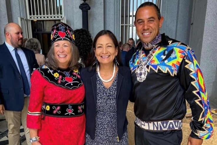 From left, Chief/Treasurer Marilyn Malerba, former Secretary of the Interior Deb Haaland, and Rodney Butler in DC