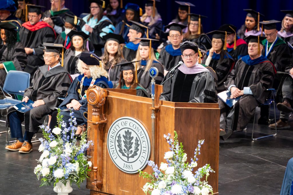 UConn School of Dental Medicine Dean Dr. Steven Lepowsky speaks during UConn Health's Commencement ceremony on May 12, 2025. (Sydney Herdle/UConn Photo)