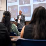 Arvind Balasundaram, executive director of commercial insights & analytics at Regeneron Pharmaceuticals gives keynote address at the College of Agriculture, Health and Natural Resources' (CAHNR) annual Graduate Research Forum event in the Wilfred B. Young Building (YNG) and Ratcliffe Hicks Building and Arena (RHBA). Apr. 26, 2025.