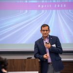 Dean Indrajeet Chaubey welcoming students and guests to the College of Agriculture, Health and Natural Resources' (CAHNR) annual Graduate Research Forum event in the Wilfred B. Young Building (YNG) and Ratcliffe Hicks Building and Arena (RHBA). Apr. 26, 2025.