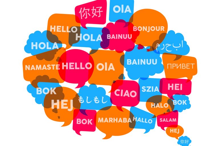 A thought bubble with multiple translations of the word 