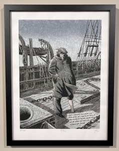 A black-and-white image of Captain Ahab from Herman Melville's novel "Moby-Dick."