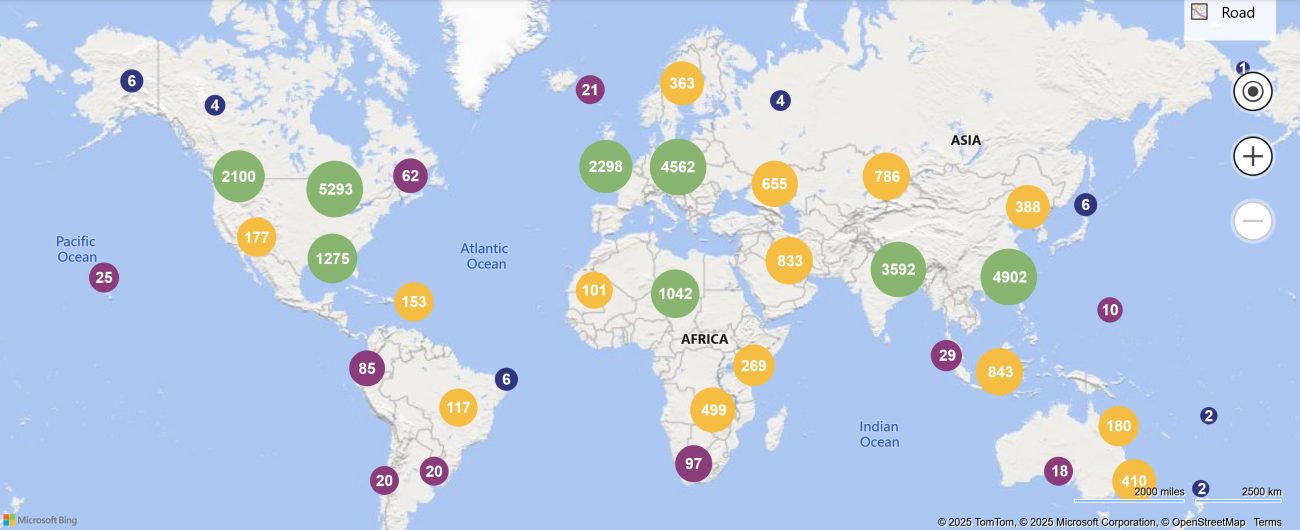 IPARTheory global reach A world map with different colored circles.