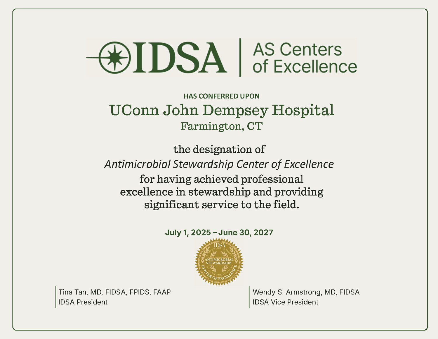 Certificate from the Infectious Diseases Society of America