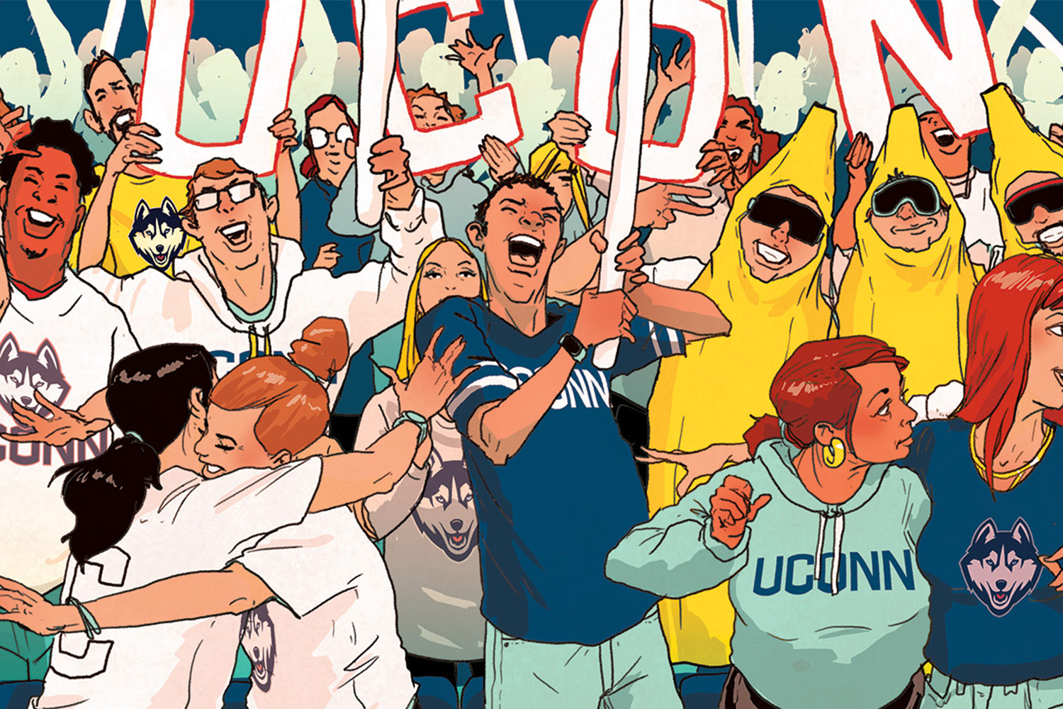 A crowd of UConn fans illustrated by Michael Byers