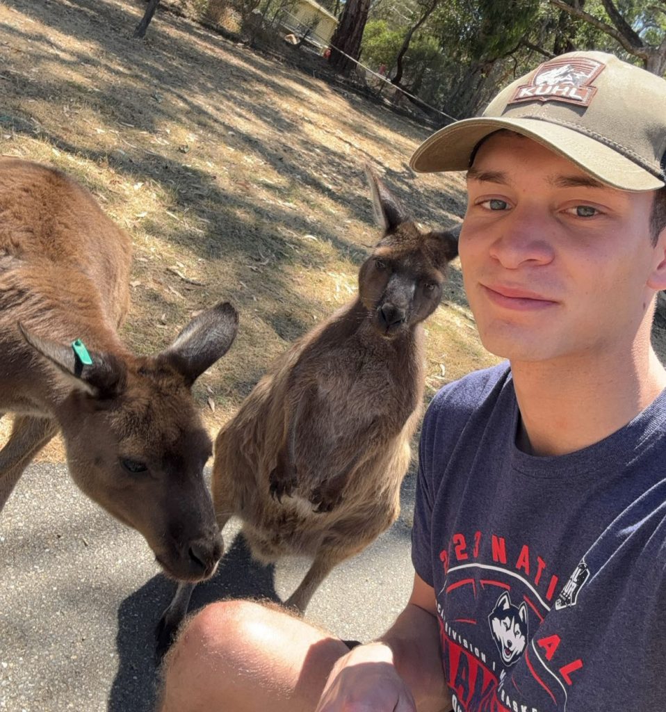 Benjamin Fieldsend visited kangaroos at a wildlife park in Australia