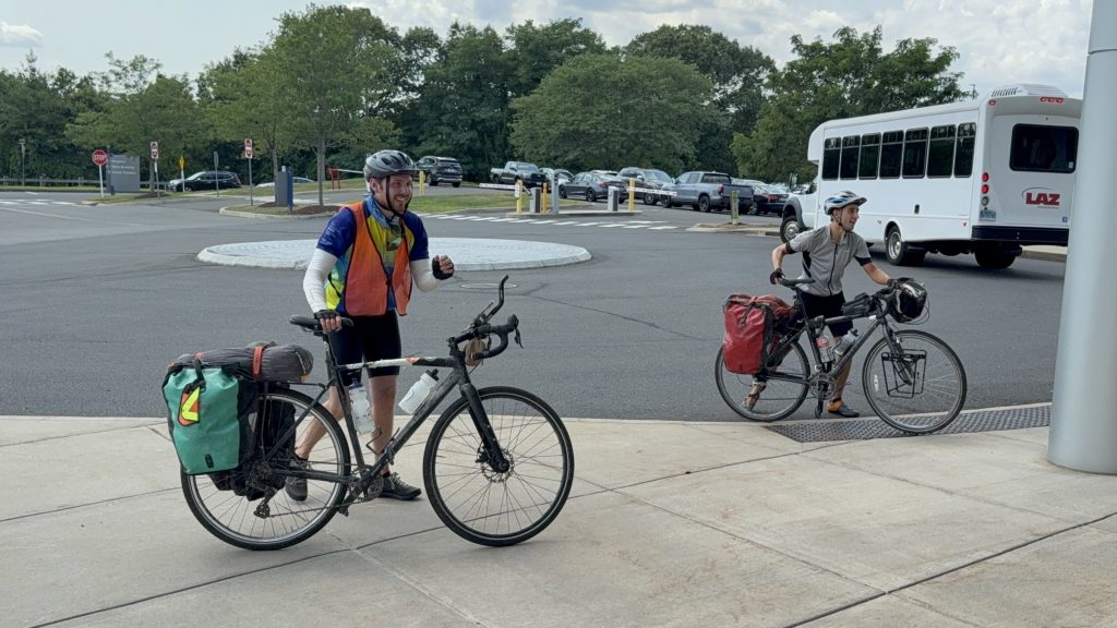 James Marks and Zach Giguere arriving back to UConn School of Medicine on July 30, 2025.