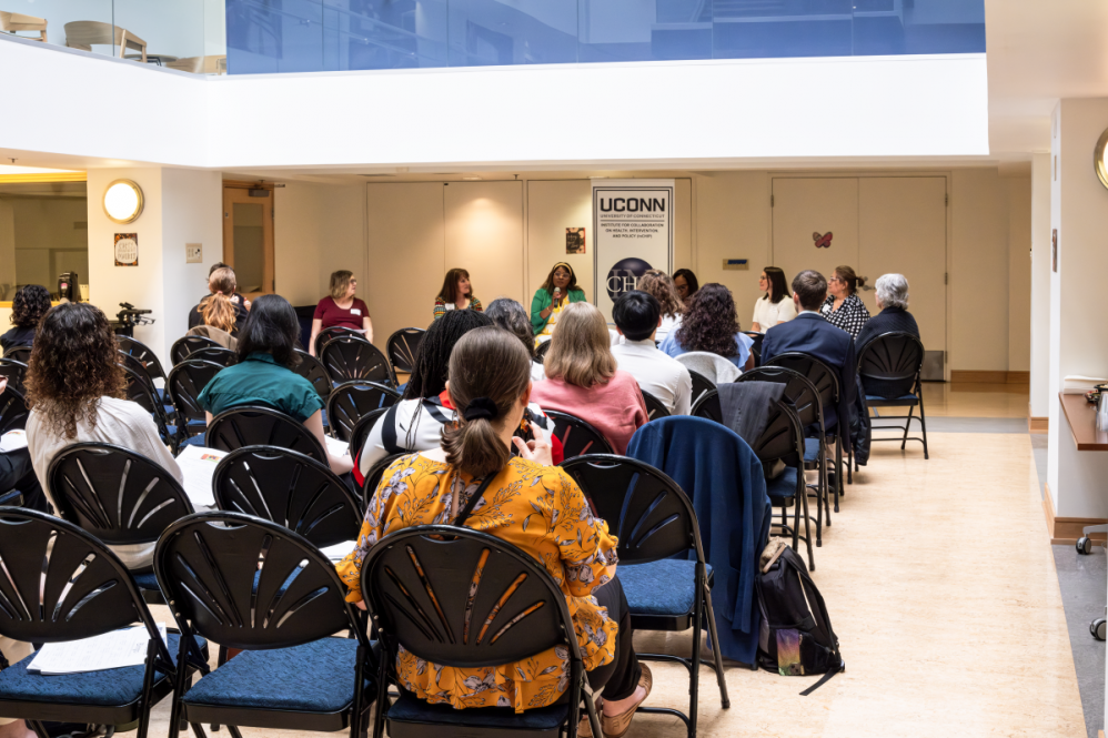 Kristen Cooksey Stowers speaks during InCHIP's Community Engagement Research Core's May networking event.