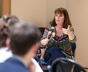 Beth Russell speaks during the panel discussion of the InCHIP Community Engagement Research Core networking event