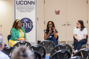 Linda Barry speaks during the panel discussion of the InCHIP Community Engagement Research Core networking event