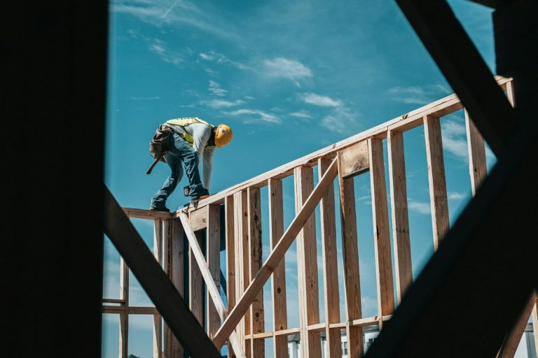 Construction worker on a site in the heat