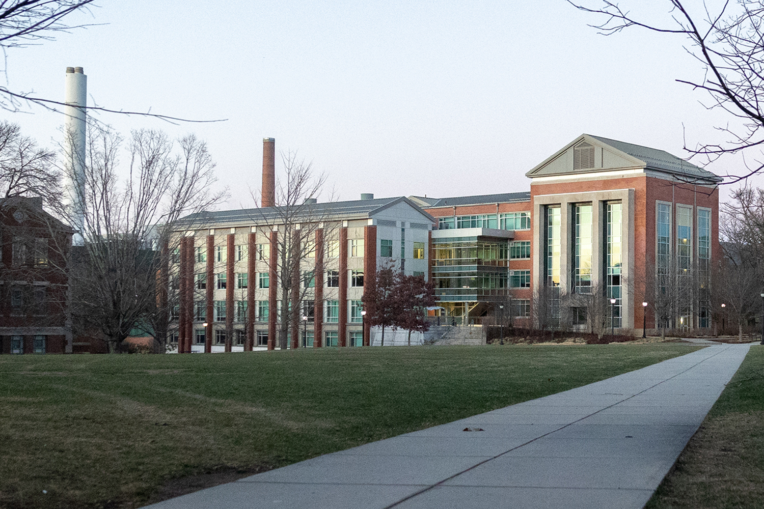 The Charles B. Gentry Building at UConn Storrs, as seen from the Student Union lawn.