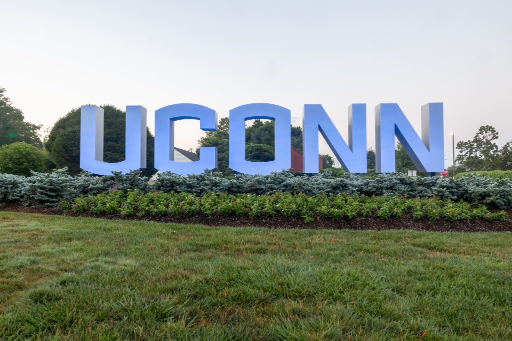 UConn gateway sign turned blue
